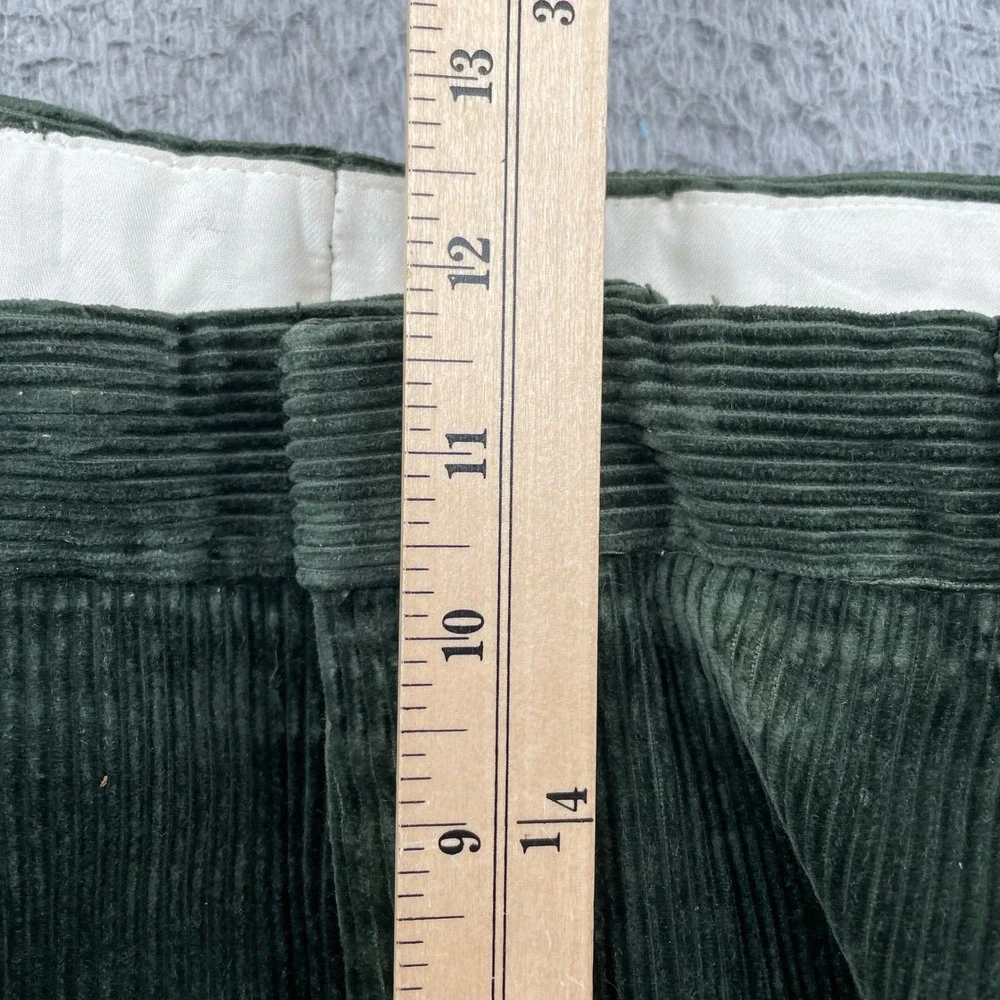 Orvis Corduroy Pants Mens 40 Green Pleated Front Leather Trim Cuffed Trousers